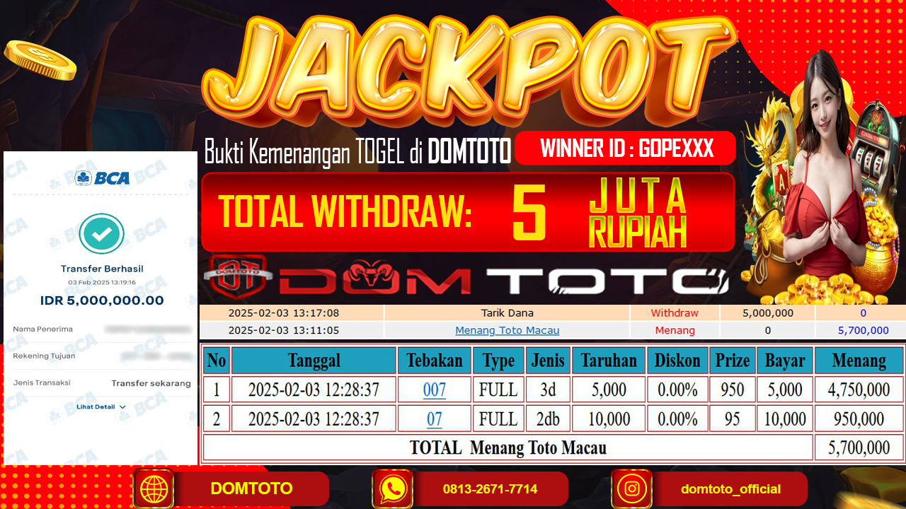 JACKPOT TOGEL TOTOMACAU 4D 3 FEBRUARI 2025